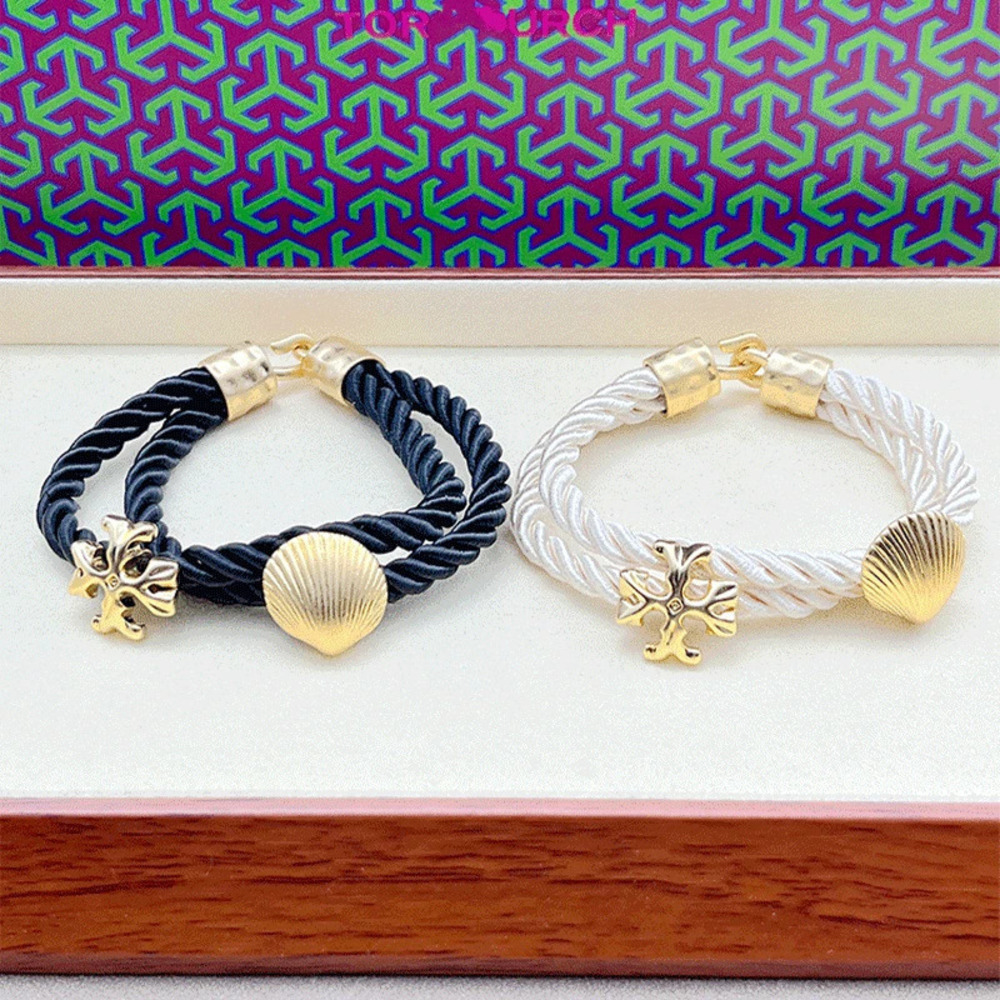 Tory Burch Retro Alphabet Shell Braided Rope Bracelet